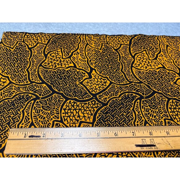 Handmade Batik Fabric 18x20 Inches Navy & Yellow Leaf Pattern Cotton Sewing & Cr - Picture 2 of 5